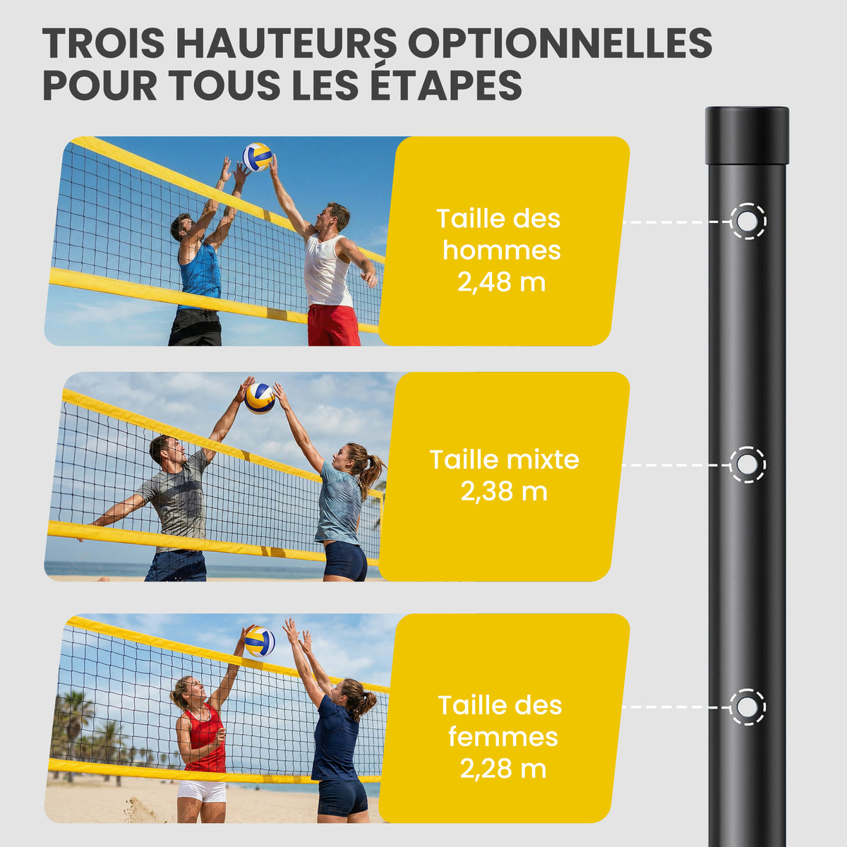 Ensemble de Volley-Ball et Badminton, Poteaux en Acier Hauteur Réglable, Sac de transport, pour Pelouse Plage Jardin-3