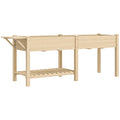 Jardinière sur pieds carré potager de jardin sur pieds 2 bacs tablette étagère inférieure 207 x 59 x 78 cm bois naturel-0