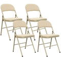 Lot de 4 chaises pliantes et portables intérieur avec assises et dossiers rembourrés en velours, cadre en acier, beige-0