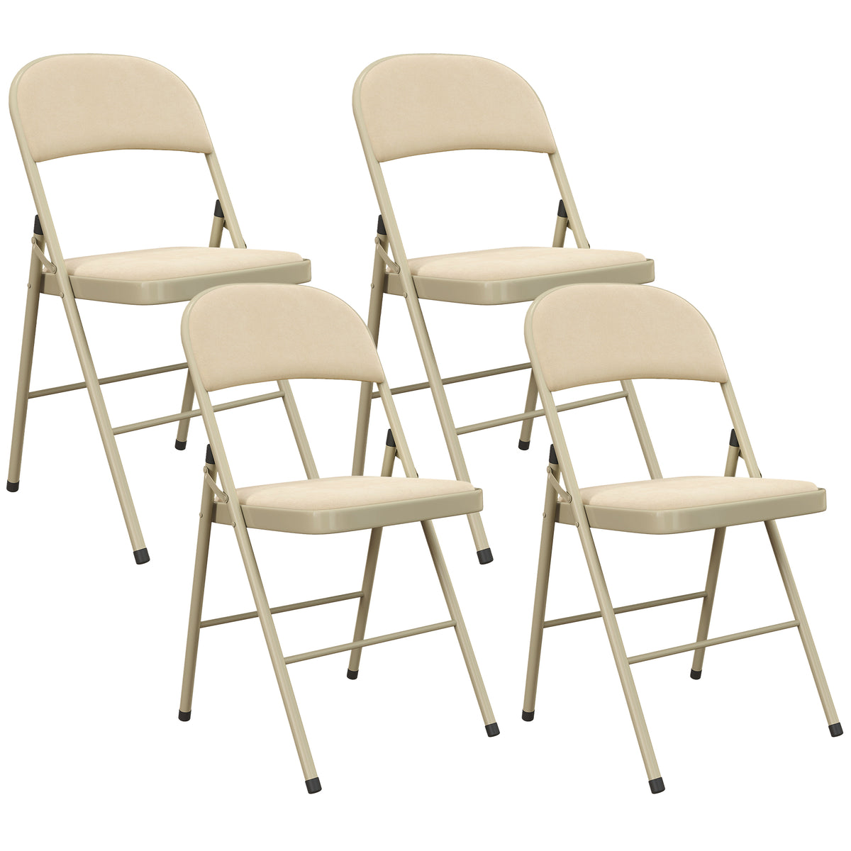 Lot de 4 chaises pliantes et portables intérieur avec assises et dossiers rembourrés en velours, cadre en acier, beige-0