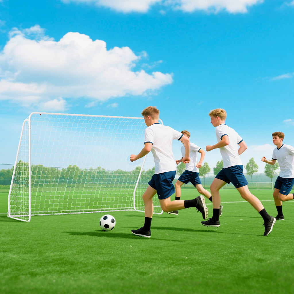 But de football - cage de foot - but d'entrainement dim. 301L x 120l x 200H cm - châssis métal époxy filet PE - piquets inclus - blanc-8
