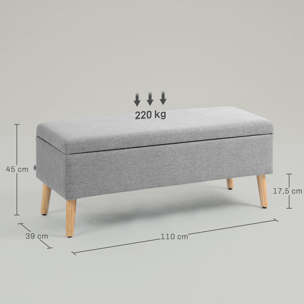 Banc coffre rangement rembourré aspect lin pour chambre à coucher, entrée, salon, charge 220 Kg, 110 x 39 x 45 cm, gris-2