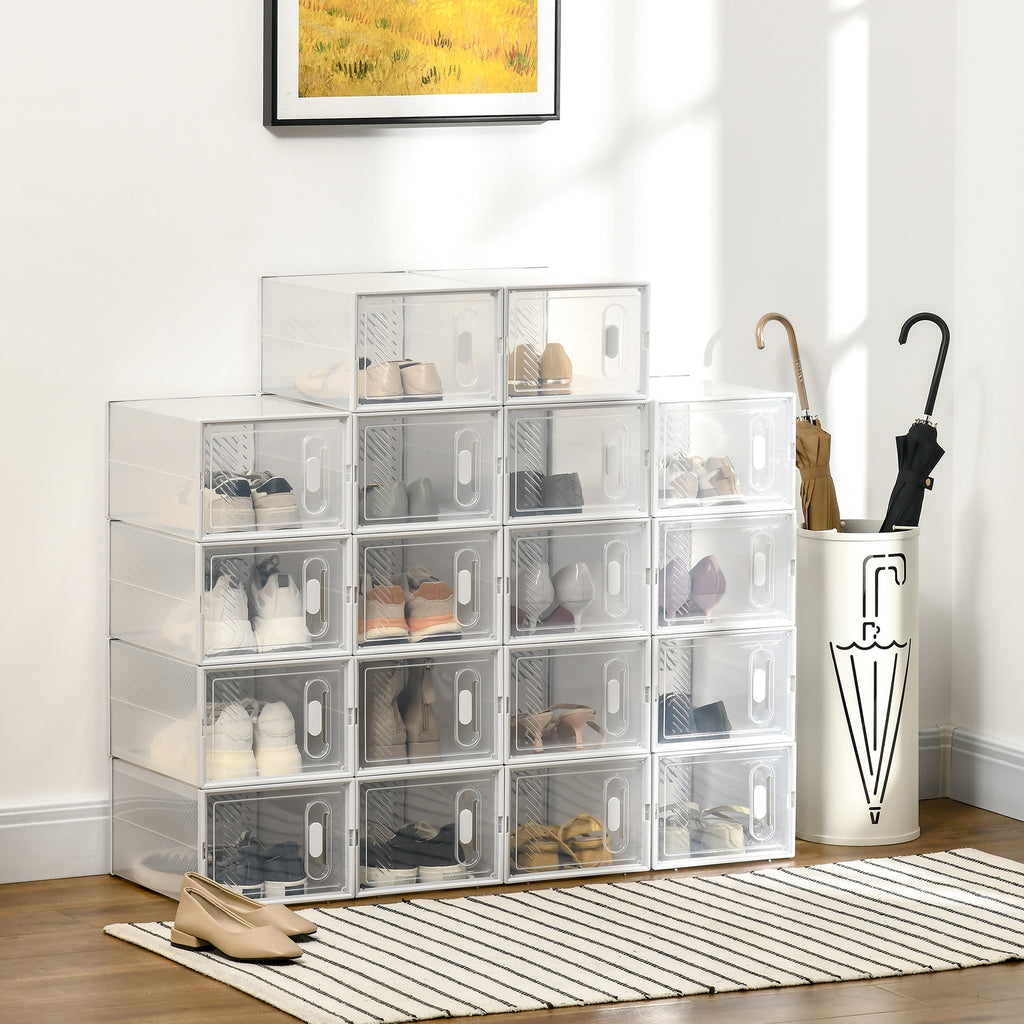 Lot de 18 boites cubes rangement à chaussures modulable avec portes transparentes - 25 x 35 x 19 cm-1