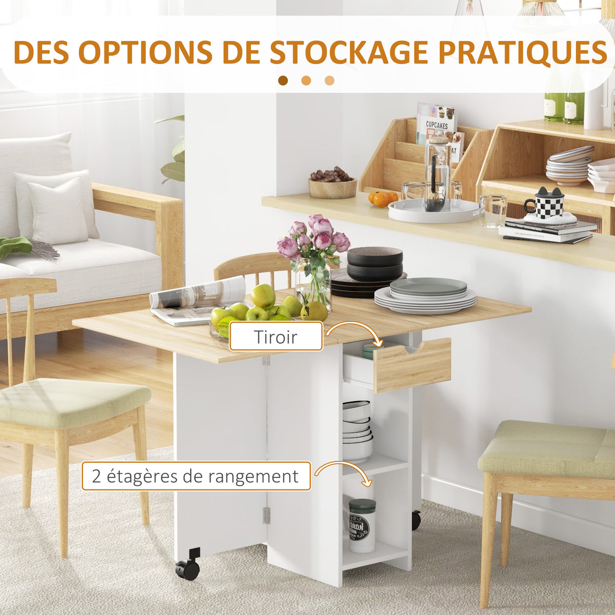 Table à manger pliante table de cuisine extensible pour 2 à 4 personnes 2 abattants 120 x 72 x 75 cm chêne-3