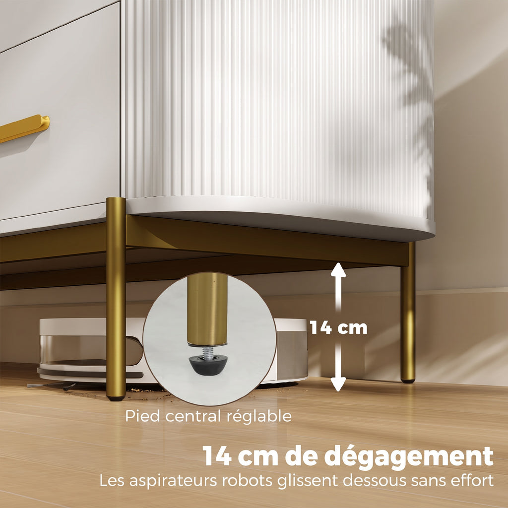 Buffet Salon, Meuble de Rangement avec 2 Portes, 3 Tiroirs, Étagère Réglable et Façade Rainurée, 140x44x79cm, Gris Clair-6