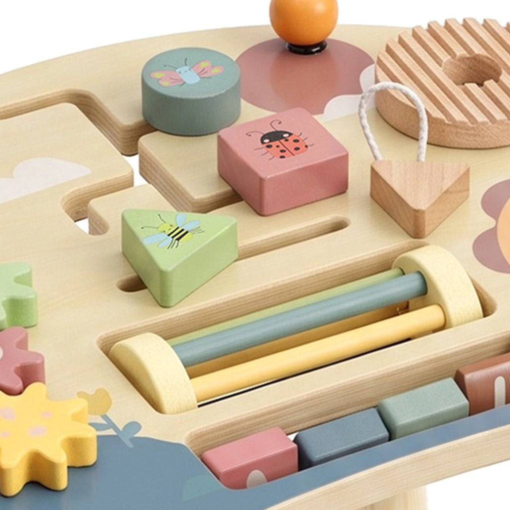 Table d'Activités en Bois pour Bébé 1-3 Ans 6 en 1 avec Engrenages, Labyrinthe de Perles, Horloge Rotative et Carottes-9