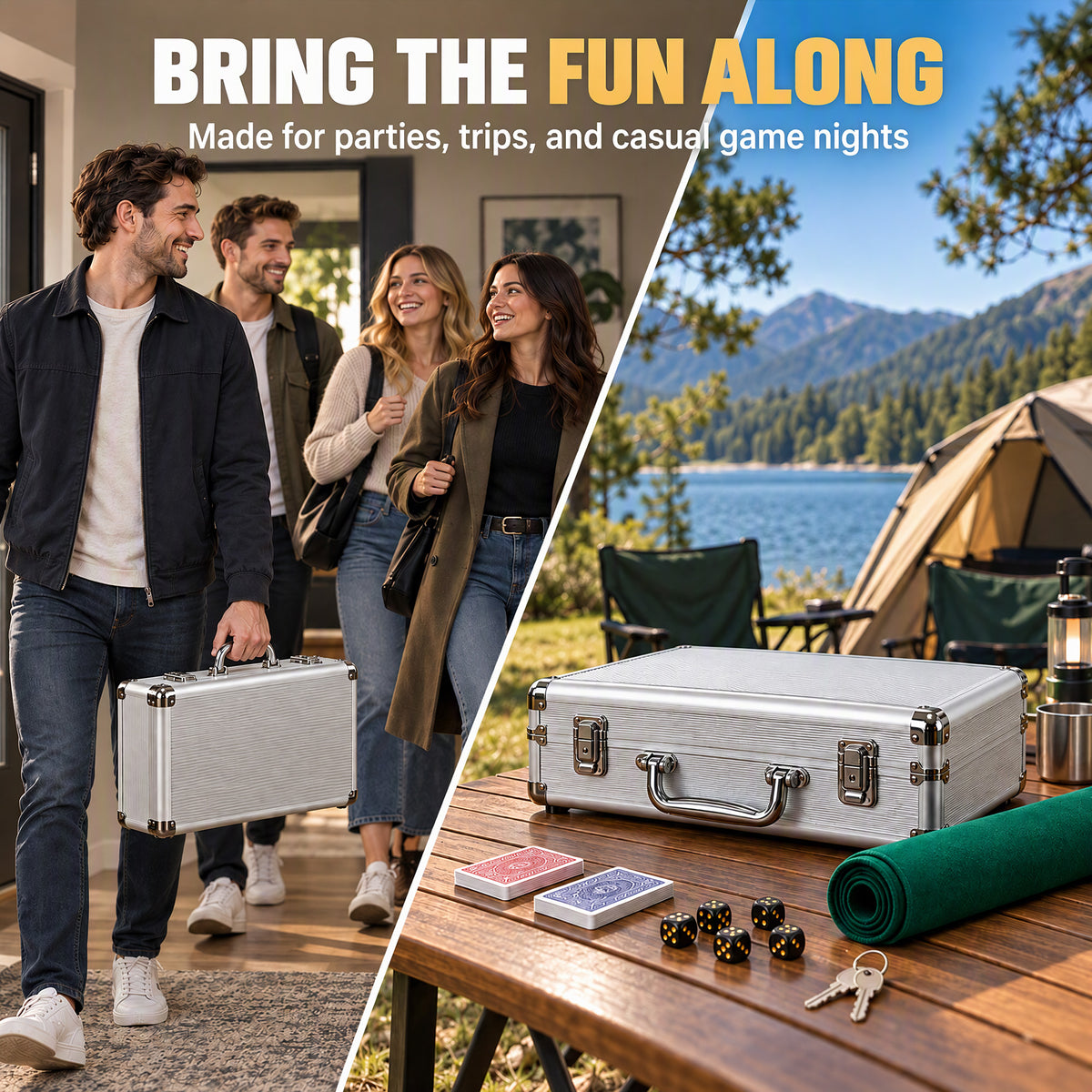 Mallette de Poker 500 Jetons 5 Valeurs, 2 Jeux de Cartes, Tapis de Jeu, Bouton Dealer, Blind, Alu, 31x17x11,5cm, Argenté-7