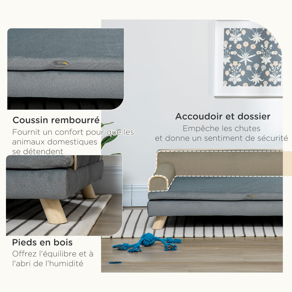 Canapé pour chien chat design scandinave coussin moelleux amovible pieds bois massif 100 x 62 x 32 cm gris-5