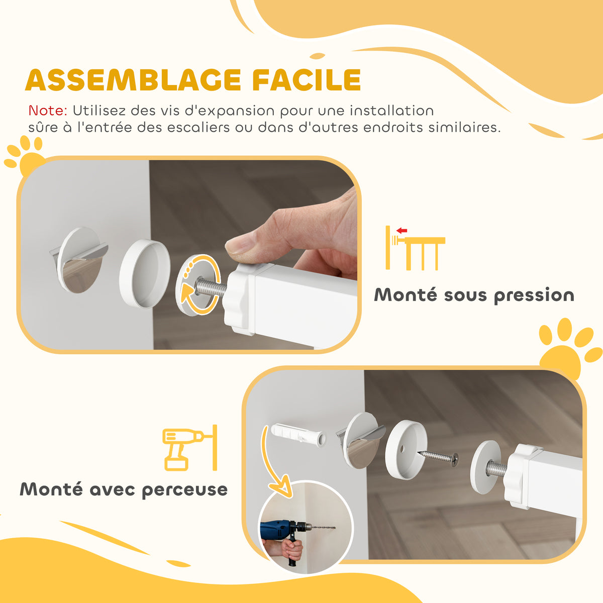Barrière pour chien, largeur ajustable 76-102cm, barrière extra large avec porte pour chat, blanc-4
