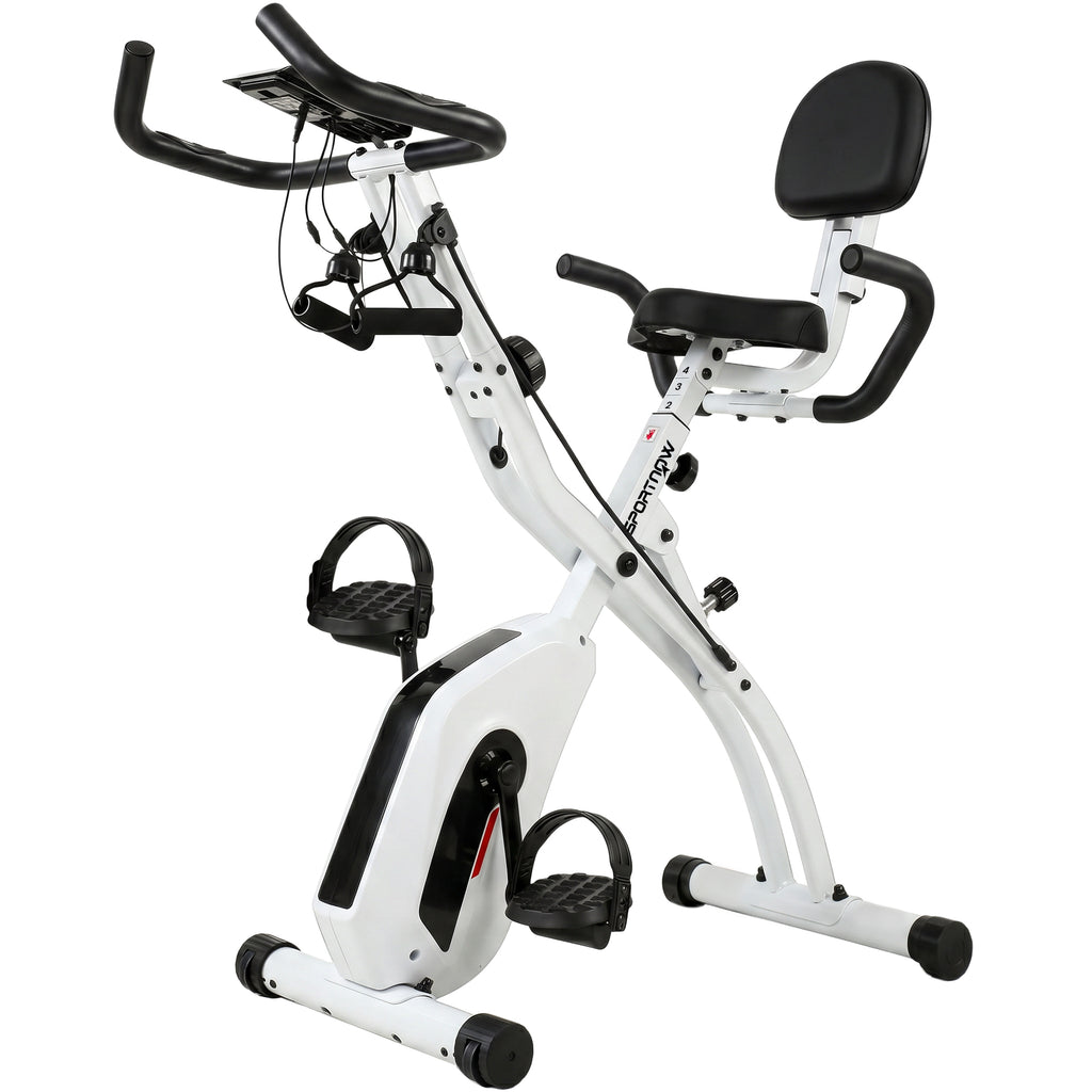 Vélo d'Appartement Pliable Vélo de Fitness 3 en 1 Silencieux Connecté Kinomap Bluetooth et Zwift 105x53,5x109cm Blanc-0