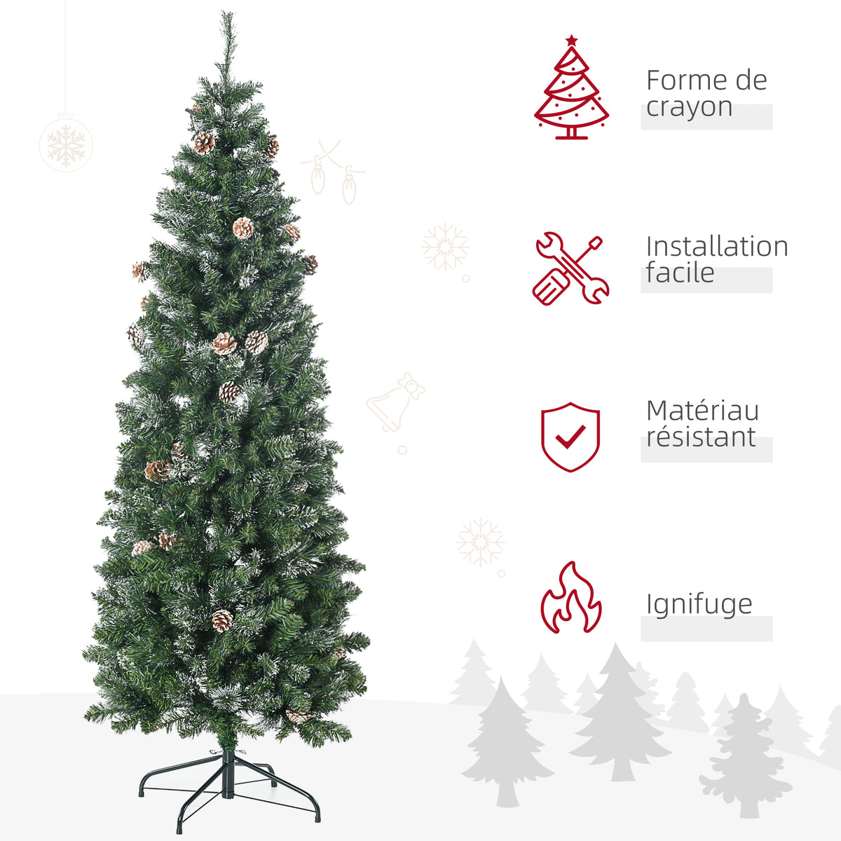 Sapin de Noël artificiel avec 618 branches enneigées, support en acier, arbre de Noël artificiel socle pliable en acier-3