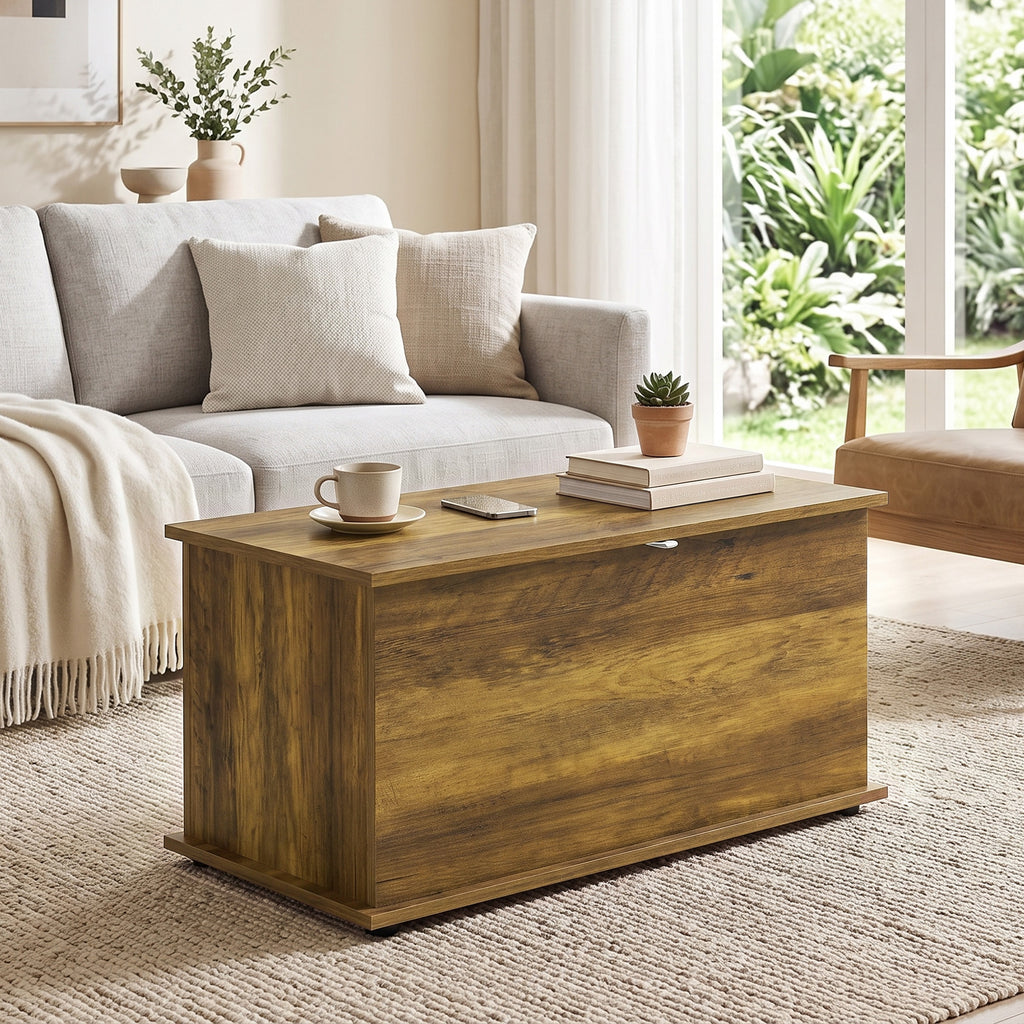 Coffre de Rangement, Banc de Rangement avec Couvercle Rabattable et Charnières de Sécurité, 80 x 40 x 45 cm, Marron-6