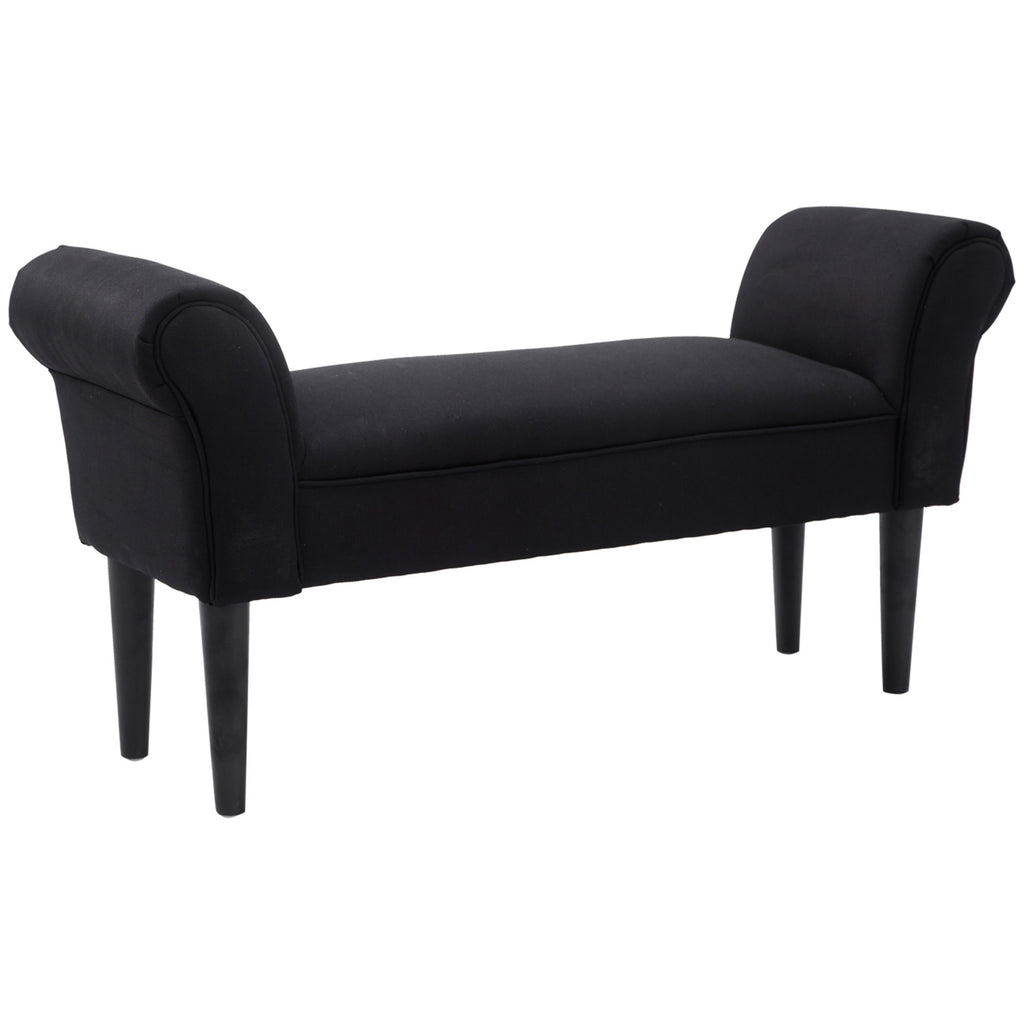 Banc Entrée Bout de Lit Rembourré pour Chambre à Coucher, Tissu à Voile, 102 x 36 x 51 cm, Noir-0