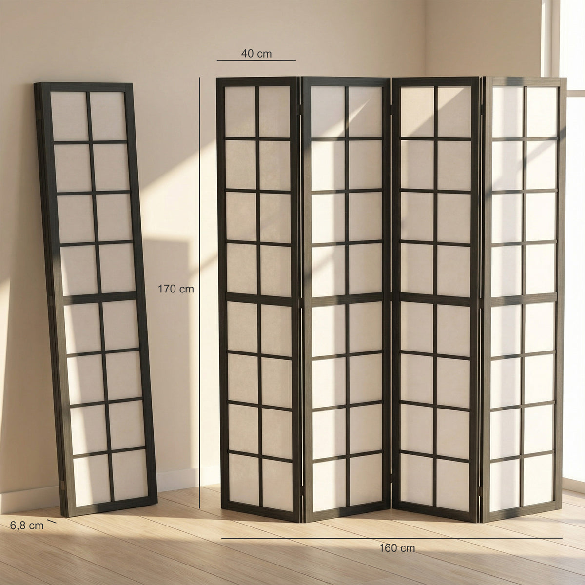 Paravent interieur pliable 4 panneaux 160 x 170 cm séparateur de pièce pour salon chambre à coucher maison, noir-2