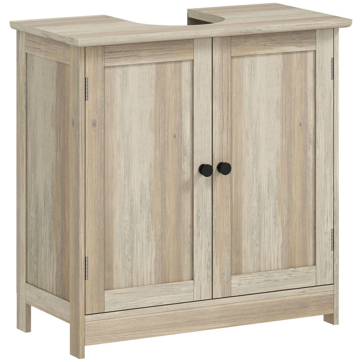 Meuble sous Lavabo, Meuble de Salle de Bain Placard à 2 Portes, Étagère Réglable, Anti-Humidité, 60 x 30 x 60 cm, Gris-0