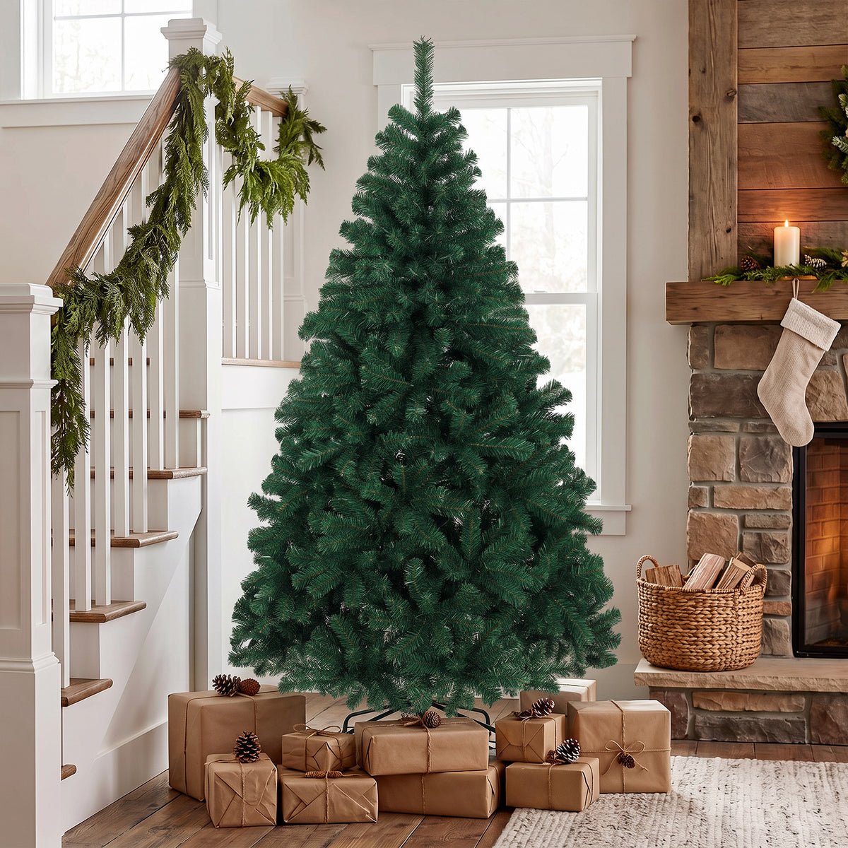 Sapin de Noël Artificiel 180 cm, Arbre de Noël avec 700 Pointes de Branches Articulées, Support Pliable en Acier, Vert-8