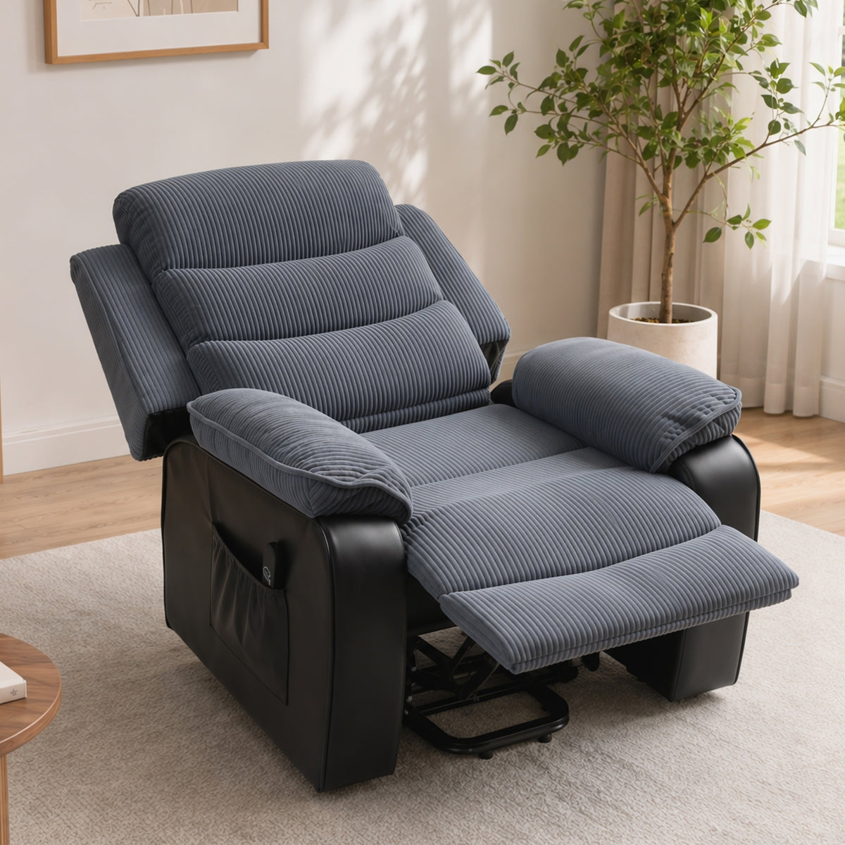 Fauteuil releveur électrique, fauteuil relax électrique velours côtelé, dossier inclinable, ports USB, 96x96x108cm, gris-7
