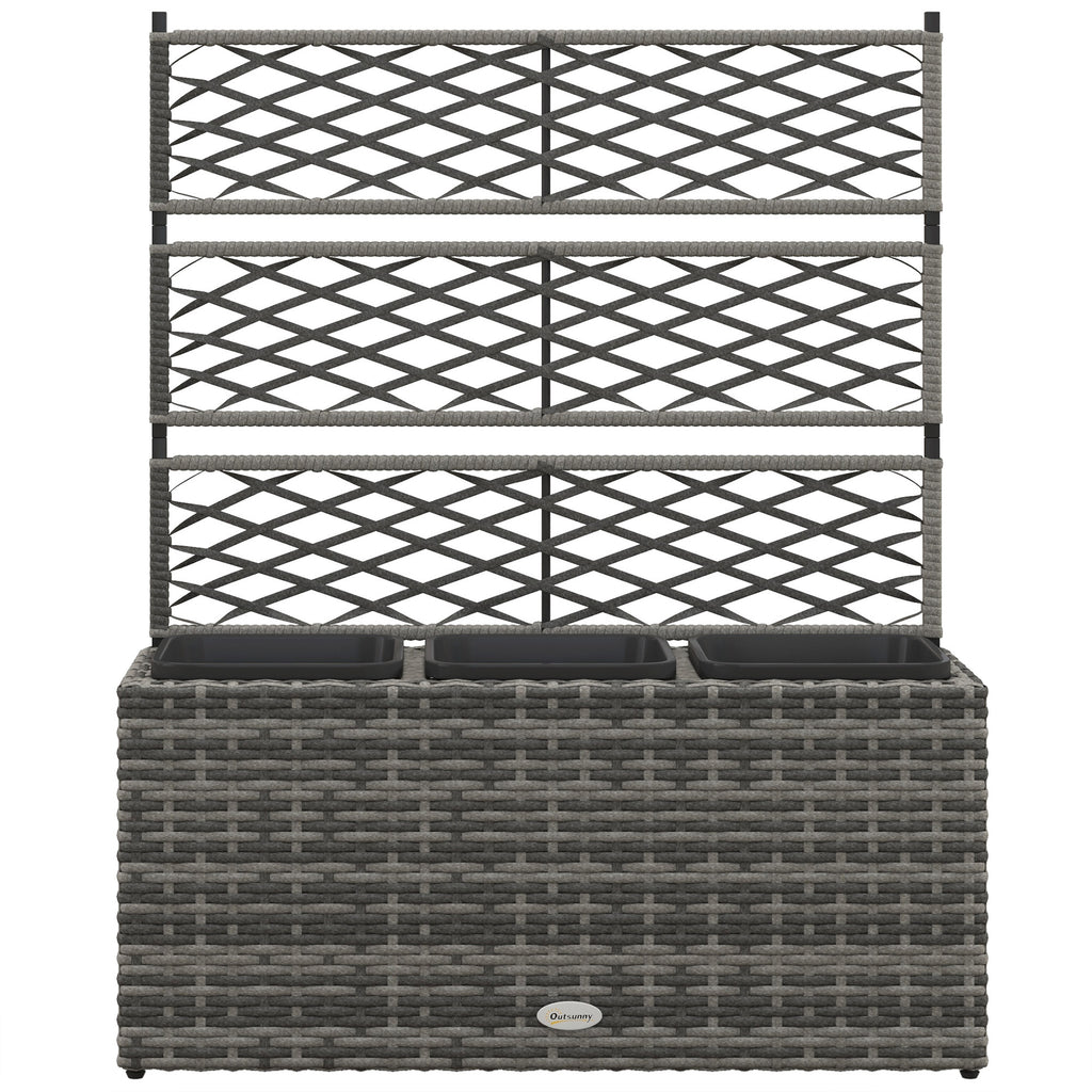 Jardinière pour plantes avec treillis 3 bacs à plante 33L en résine tressée et acier dim. 84L x 30L x 107H cm-0