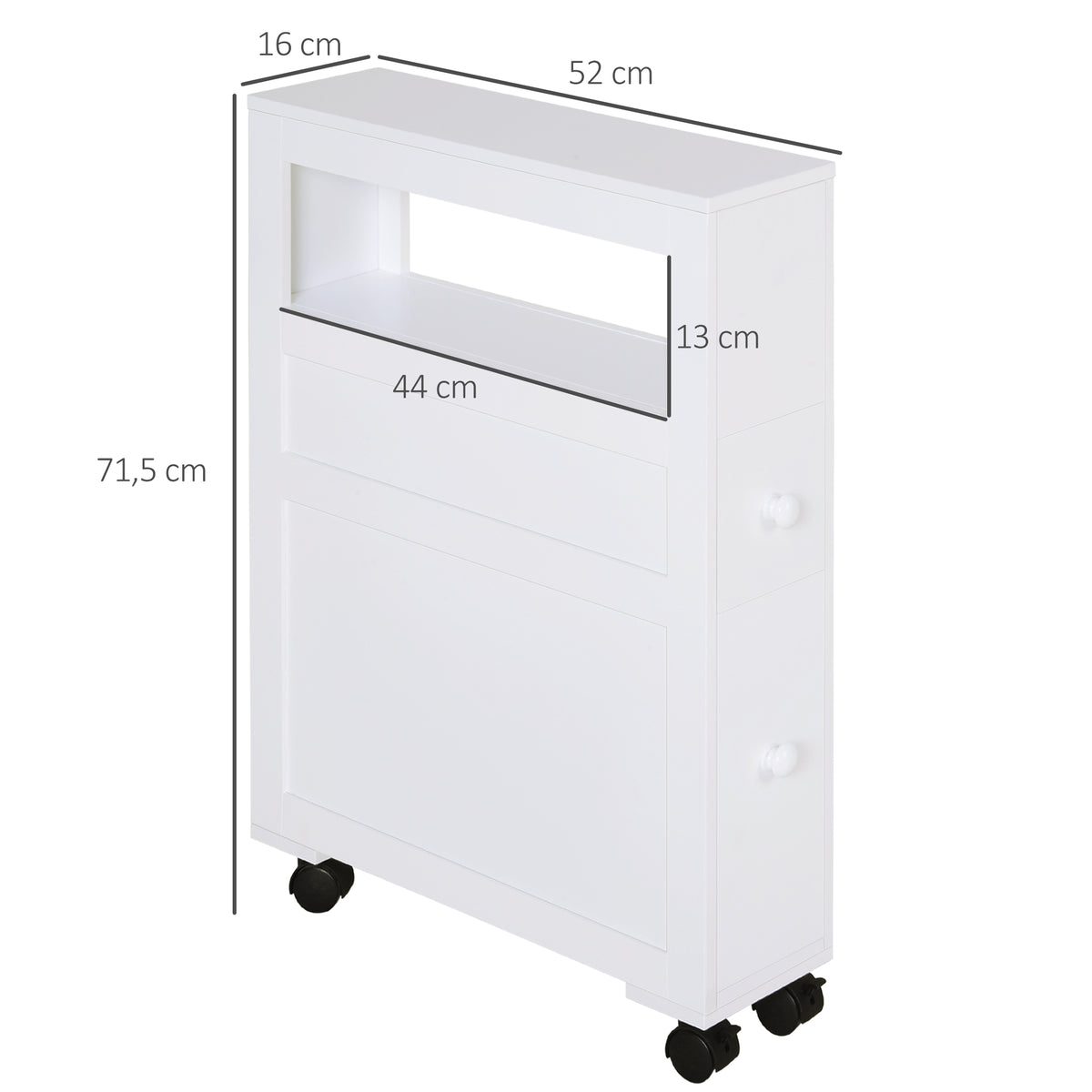 Meuble de rangement de salle de bain sur roulette armoire WC toilettes étagère ouverte 2 tiroirs 16 x 52 x 71,5 cm blanc-2