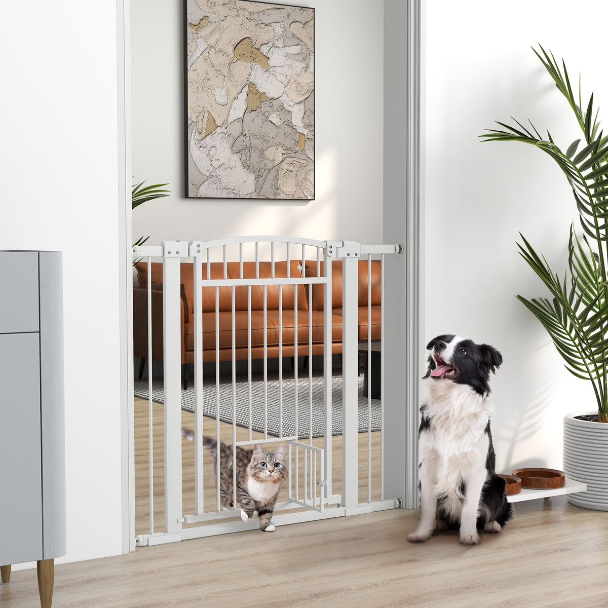Barrière de sécurité chien système de double verrouillage montage par pression ou perçage largeur 76-104 cm blanc-1