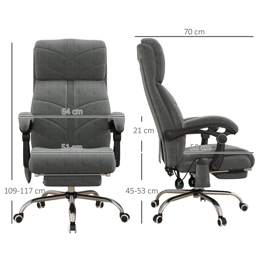 Fauteuil chaise de bureau massant chauffant inclinable avec repose-pieds intégré 5 roulettes gris-2