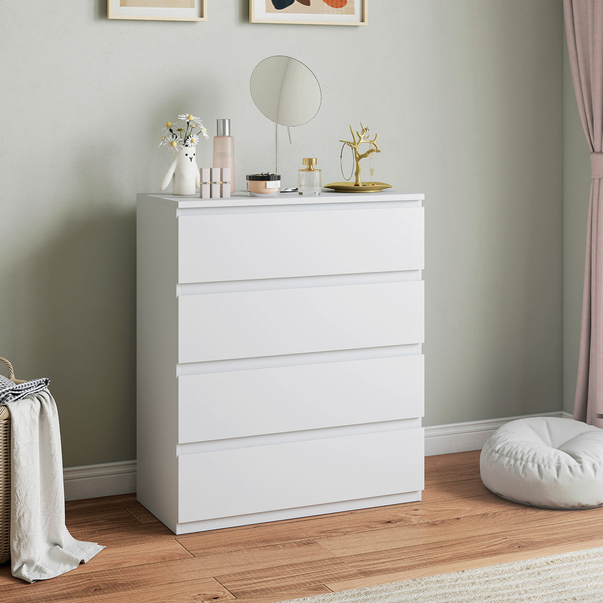 Commode 4 tiroirs, meuble de rangement épuré pour chambre, intérieur, 80 x 39 x 95 cm panneau de particules blanc-6
