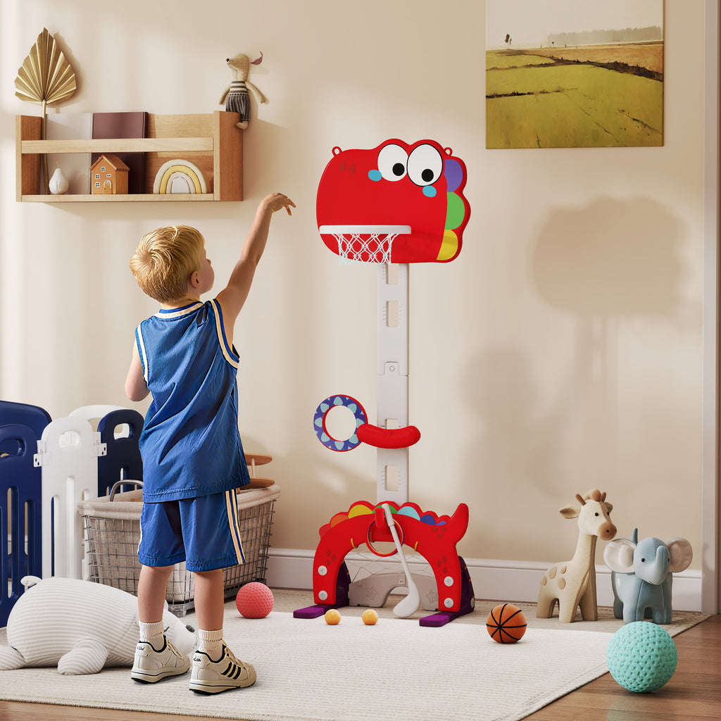 Panier de basket-ball pour enfants, hauteur réglable, 5 en 1 lancer de balles, golf, football jeu de lasso, 3-6 ans-1