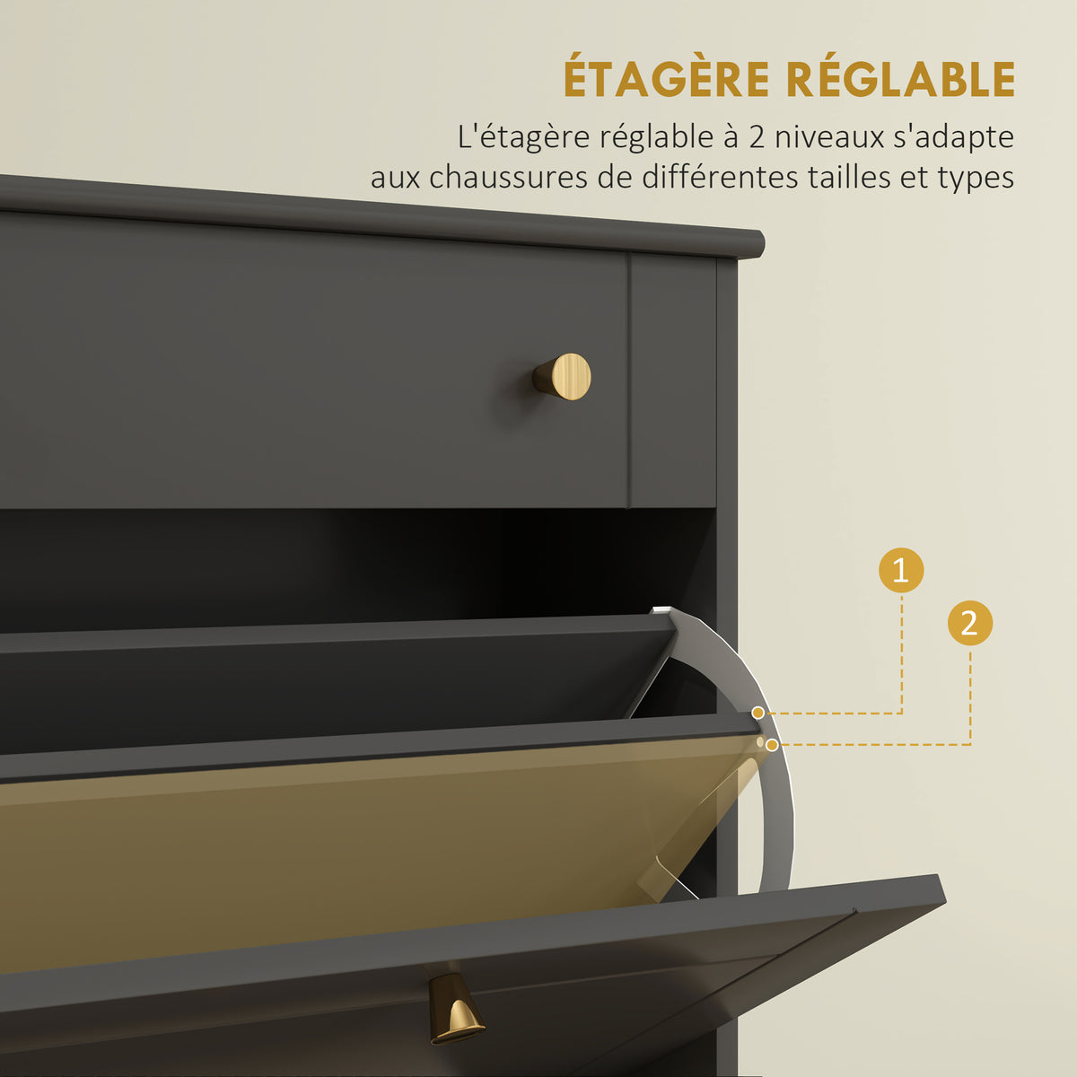 Meuble chaussure entrée étroit avec tiroirs à portes abattants et étagère réglable, 60 x 23,5 x 98,5 cm, noir-4