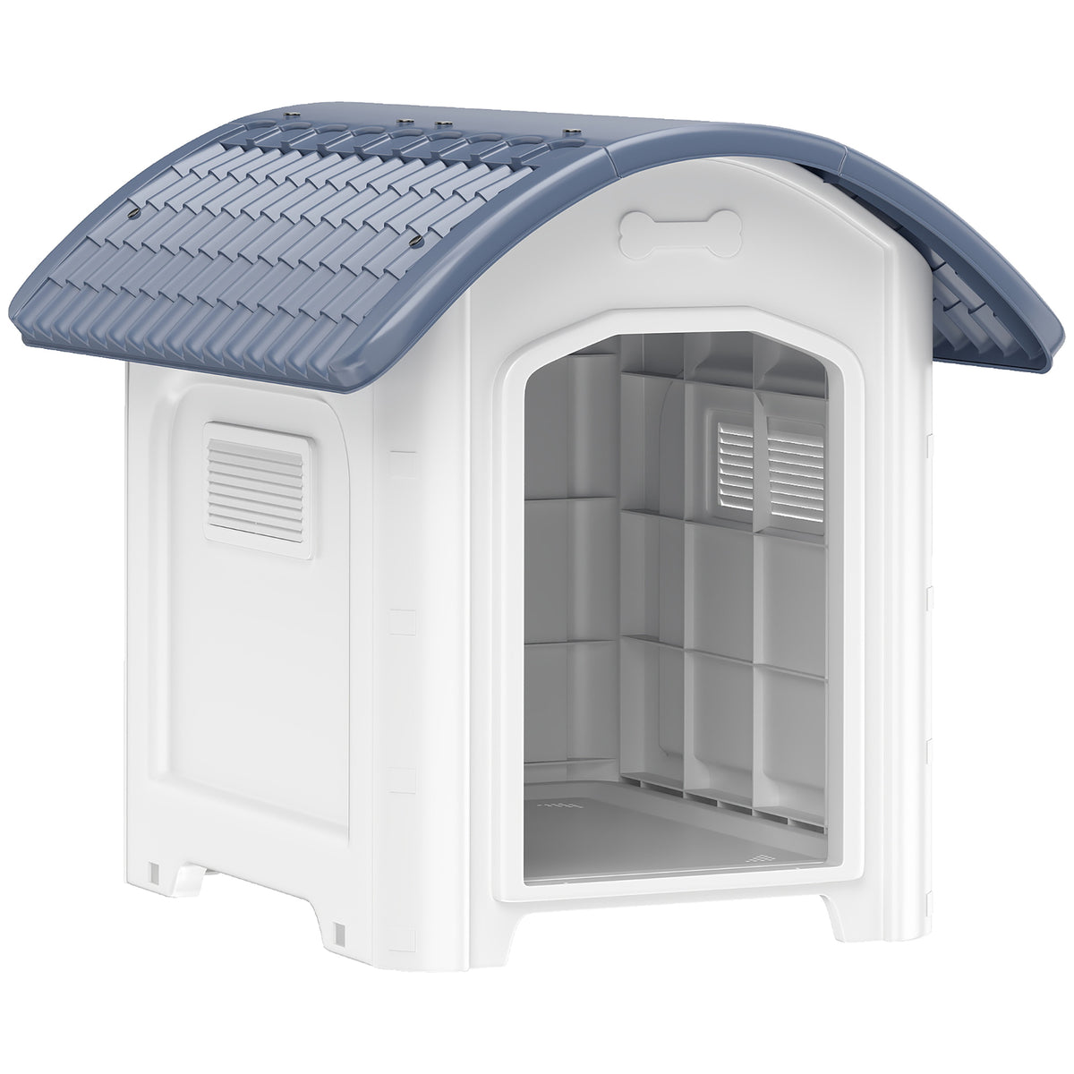 Niche pour Chien Extérieur, Maison pour Chien en Plastique avec Sol Surélevé et Amovible, Toit Imperméable, Gris-0