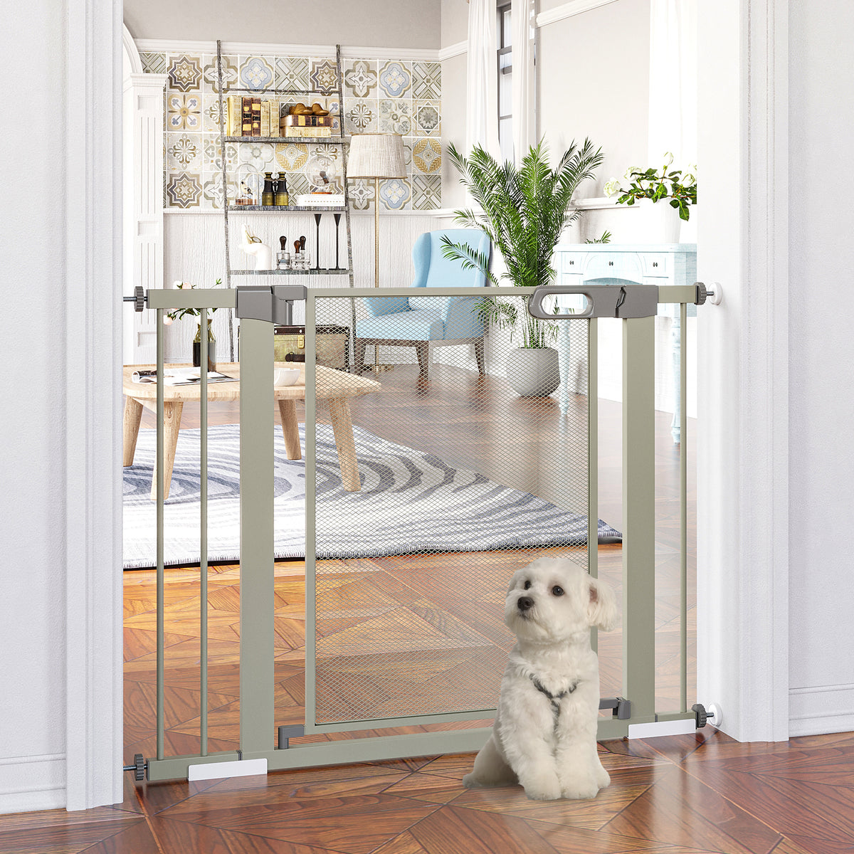 Lot de 2 barrières de sécurité pour animaux domestique avec fermeture automatique double verrouillage largeur 75-103 cm-1