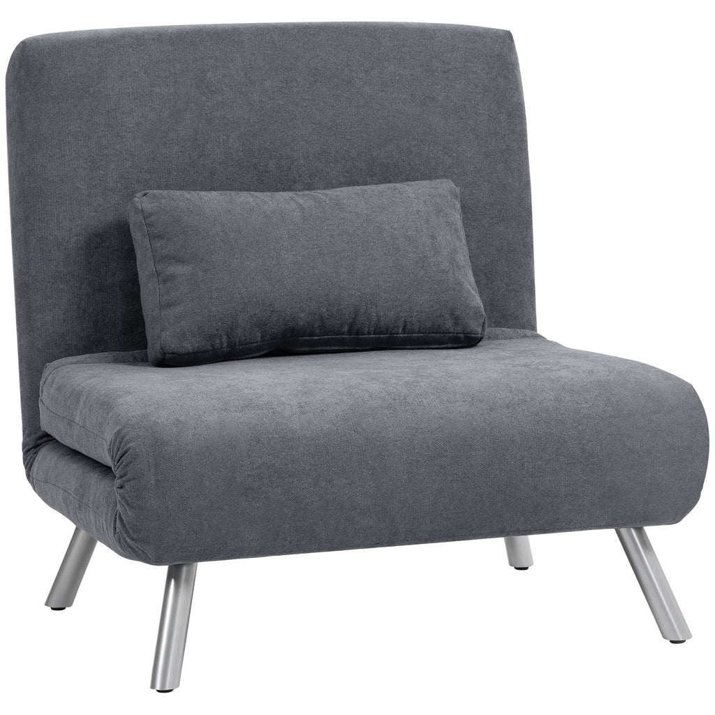Fauteuil convertible 1 place, fauteuil-lit clic-clac 3 en 1 avec dossier réglable, oreiller, assise large, gris foncé-0