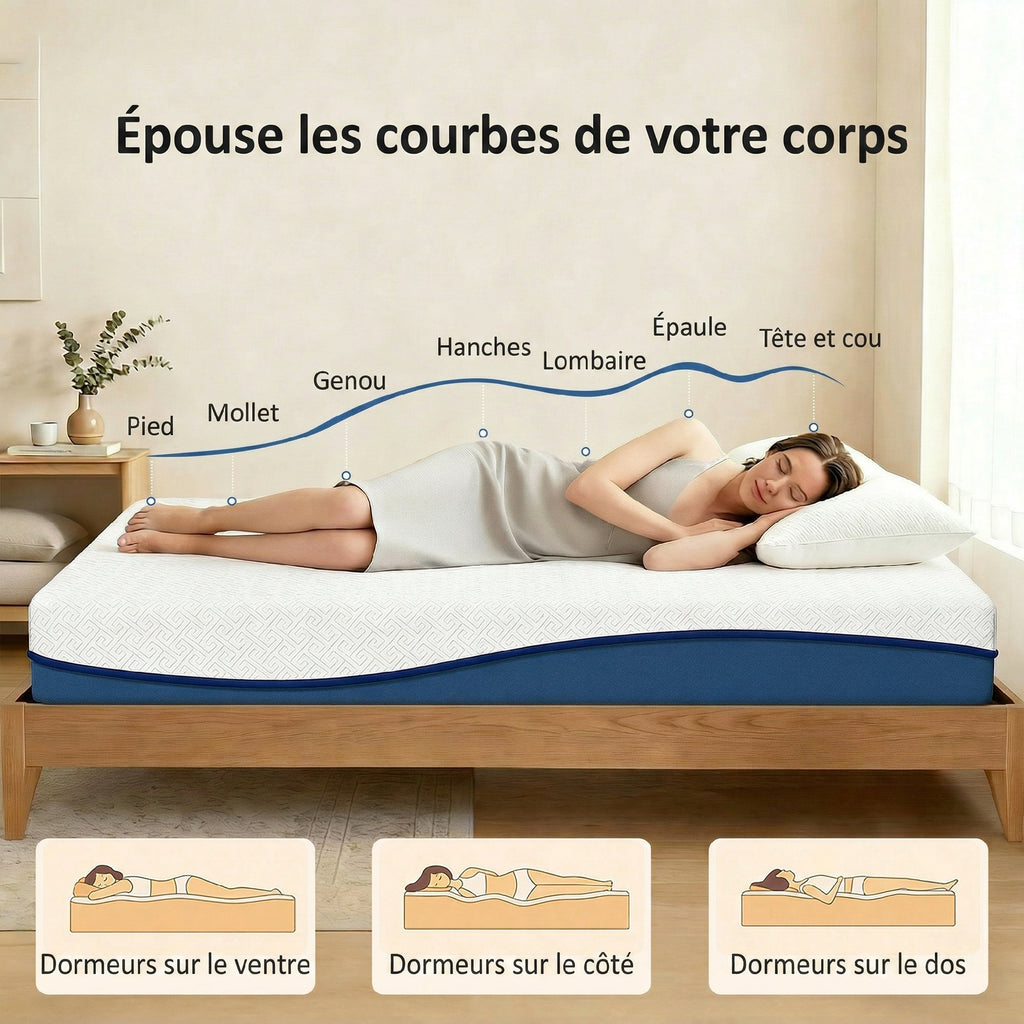 Matelas 160x200cm, matelas 2 personnes, mousse à mémoire de forme au thé vert, housse amovible lavable, fermeté moyenne-4