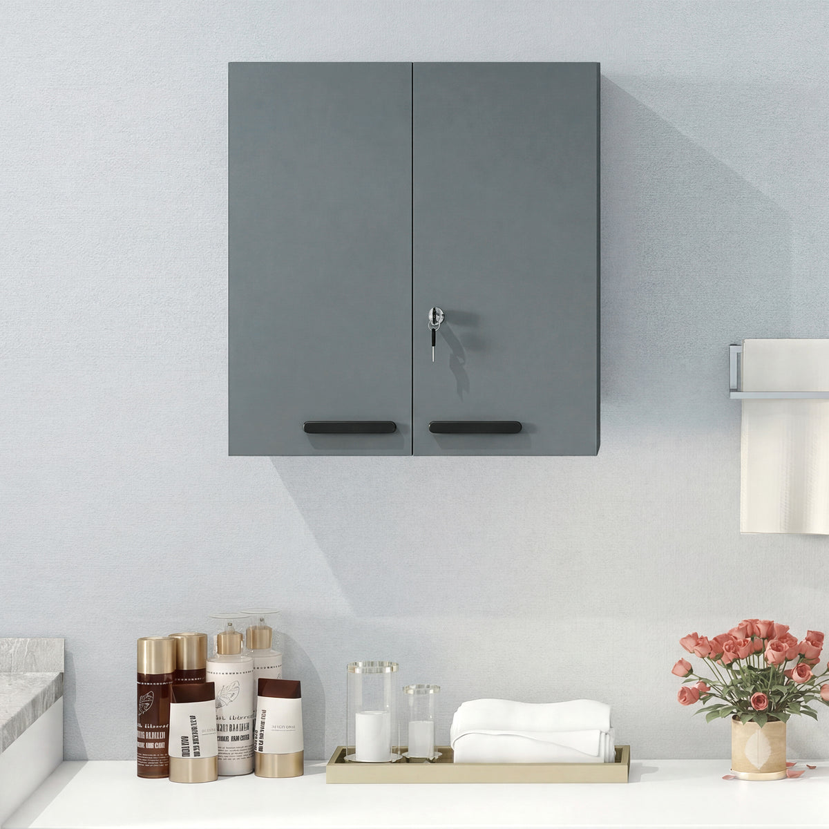 Armoire à pharmacie 6 étagères avec serrure et 2 clés de sécurité, 55x18x60 cm, gris-6