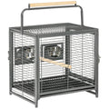 Cage de transport en acier pour perroquets, cage à oiseaux avec 2 bols en acier inoxydable, 2 perchoirs, plateau, noir-0