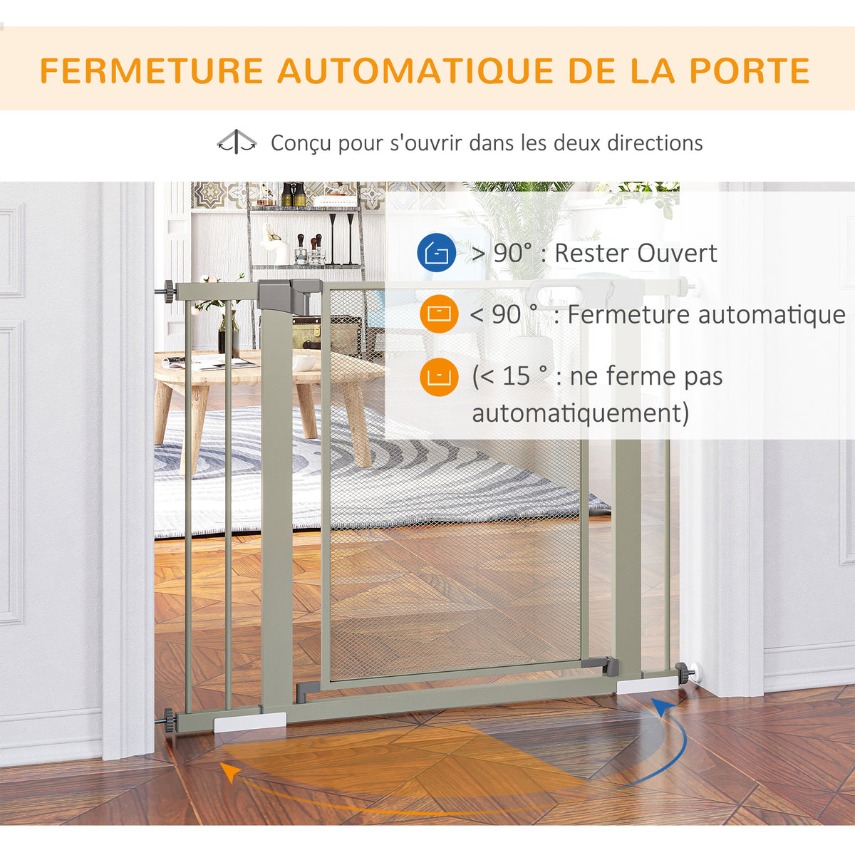 Barrière de sécurité pour animaux domestique avec fermeture automatique double verrouillage largeur 75-103 cm gris-4