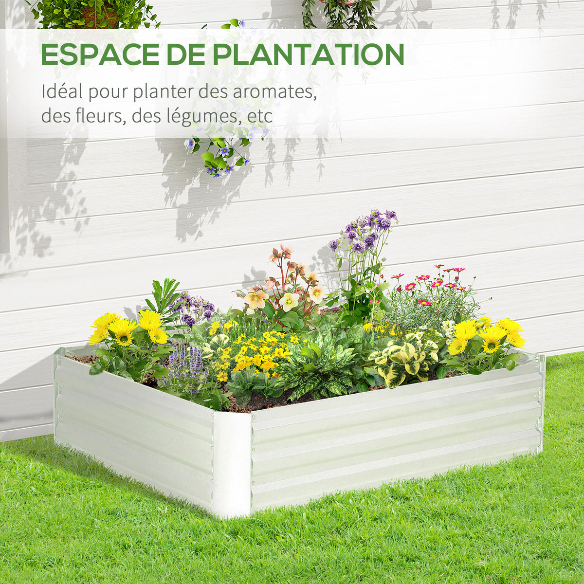 Lit de jardin surélevé carré potager en acier galvanisé protection contre mauvaises herbes 120 x 90 x 30 cm argent-3