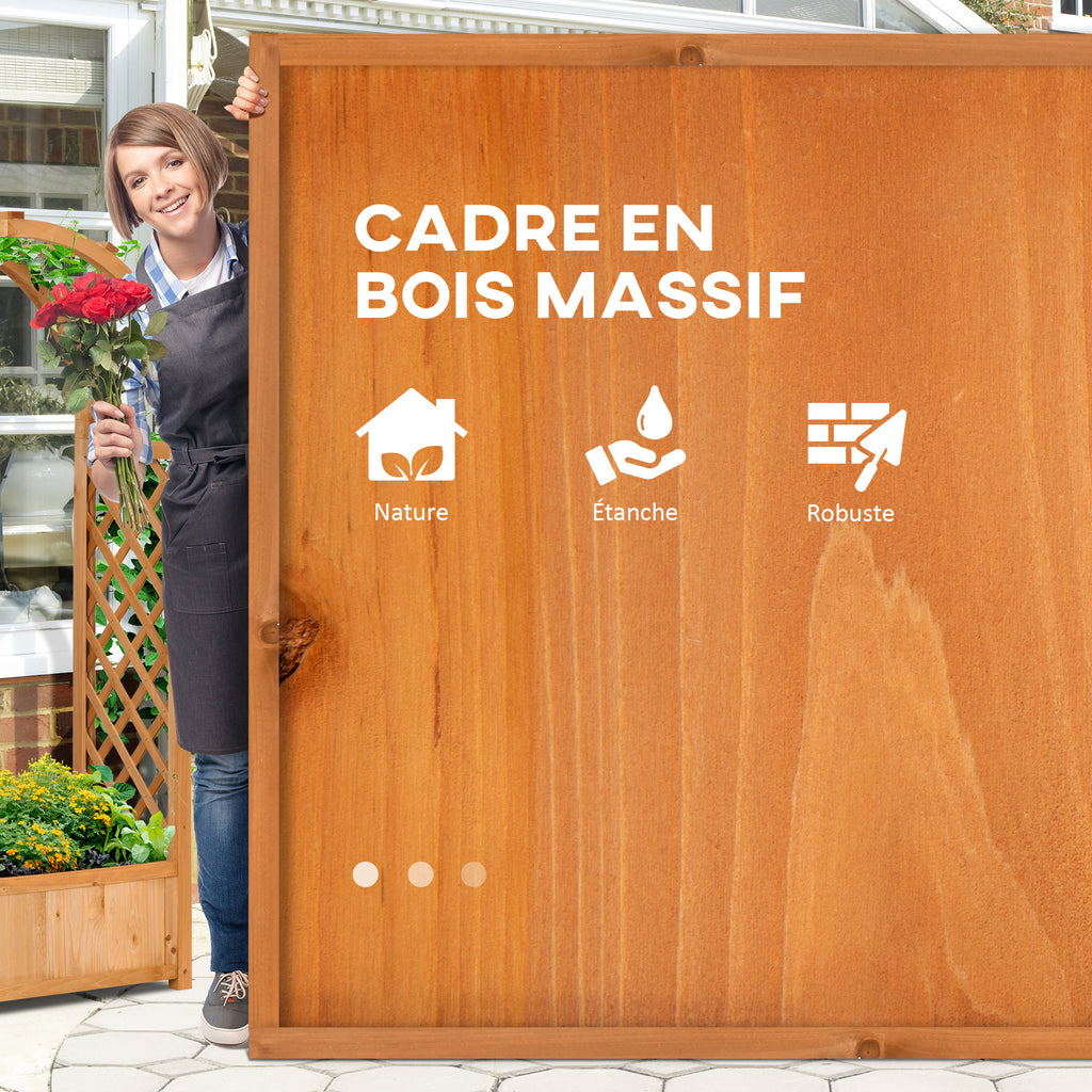 Jardinière rectangulaire sur pied avec treillis et arche - 83 x 36 x 152 cm - fond à lattes - bois sapin pré-huilé-5