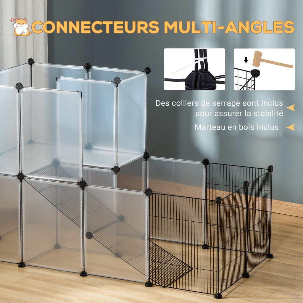 Enclos lapin interieur, 2 niveaux, parc modulable pour petits animaux, 27pcs, 140 x 70 x 90 cm, noir-6