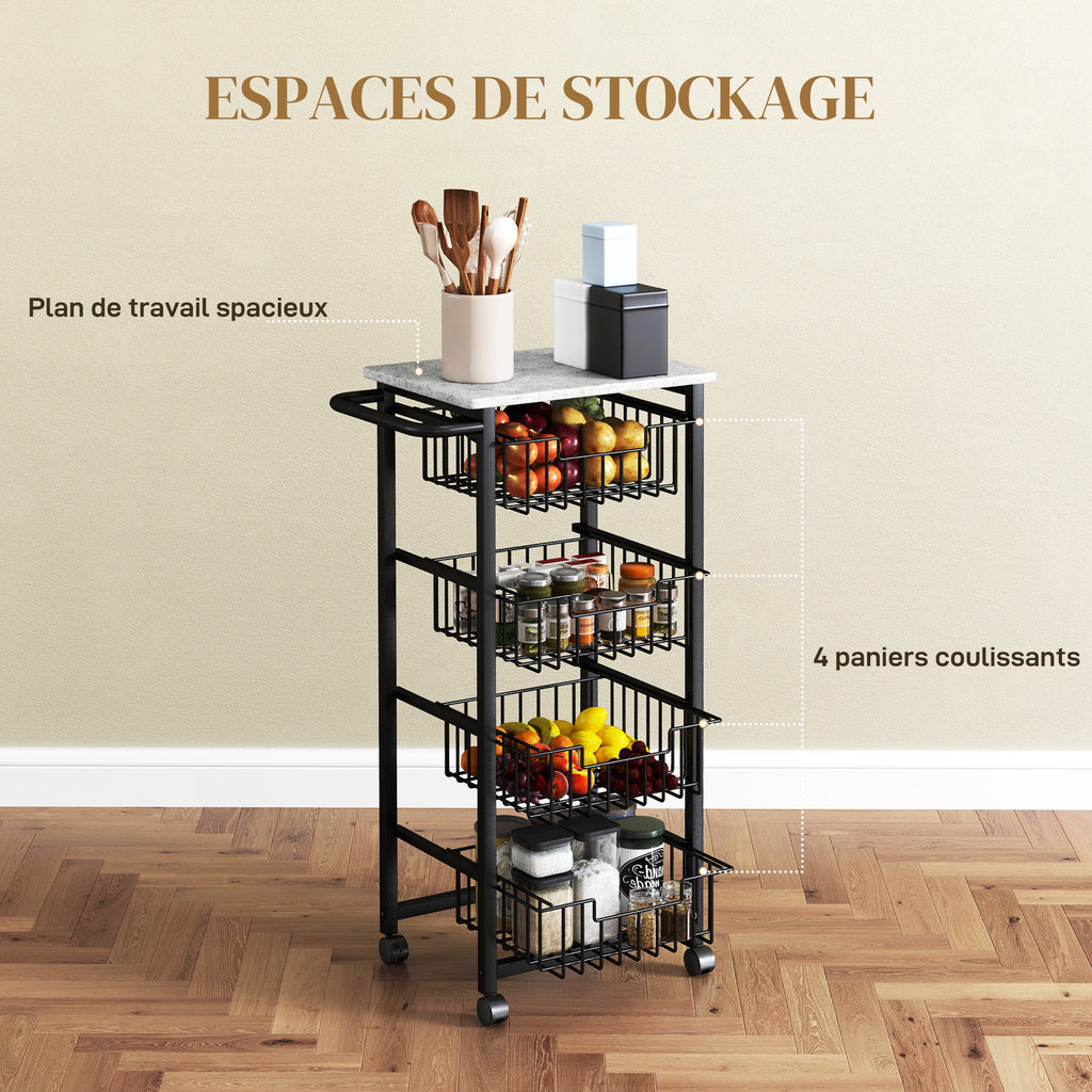 Desserte cuisine 4 niveaux chariot de service sur roulettes plan de travail cadre en acier 49,5 x 31 x 91 cm gris clair-3