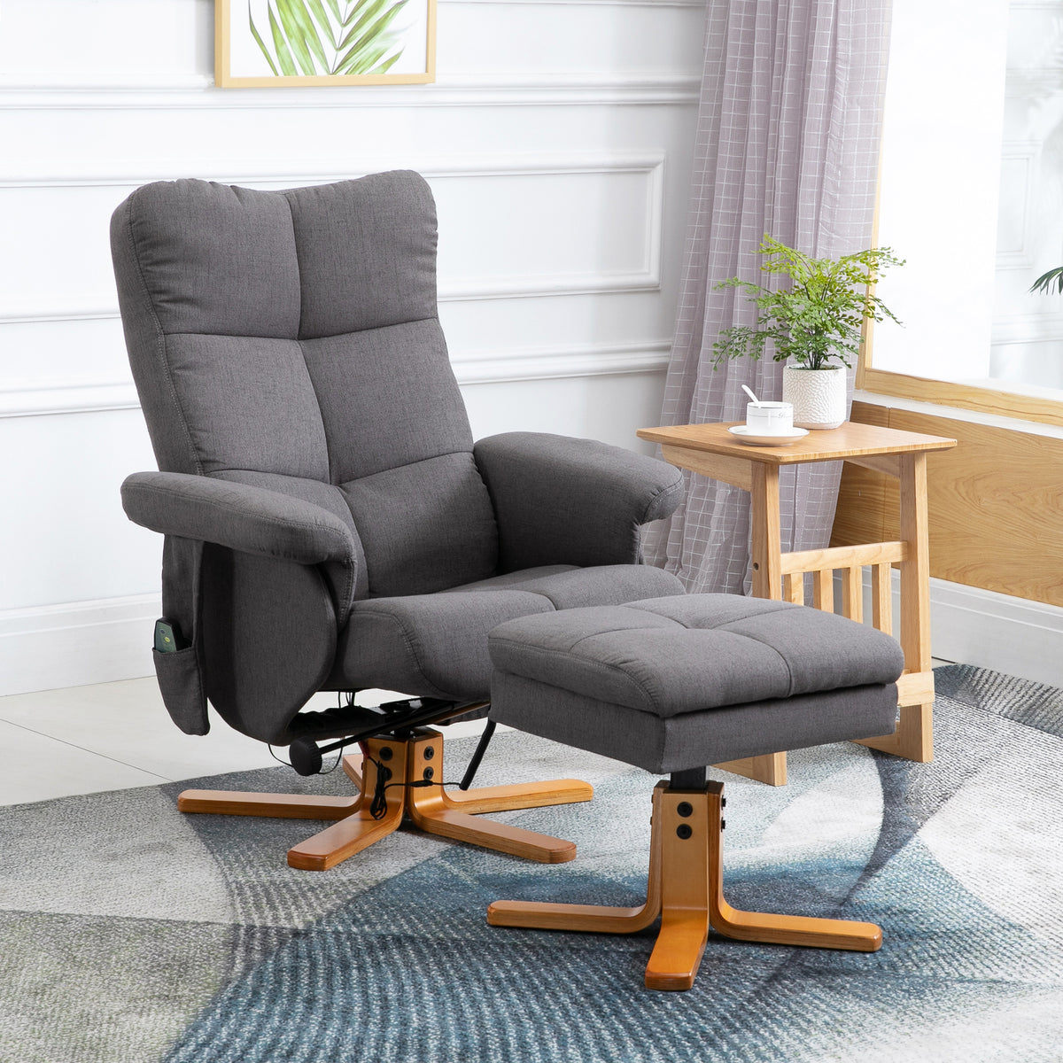 Fauteuil massant avec repose-pied - dossier inclinable jusqu'à 145°, coffre de rangement, appuie-têteet et télécommande-1