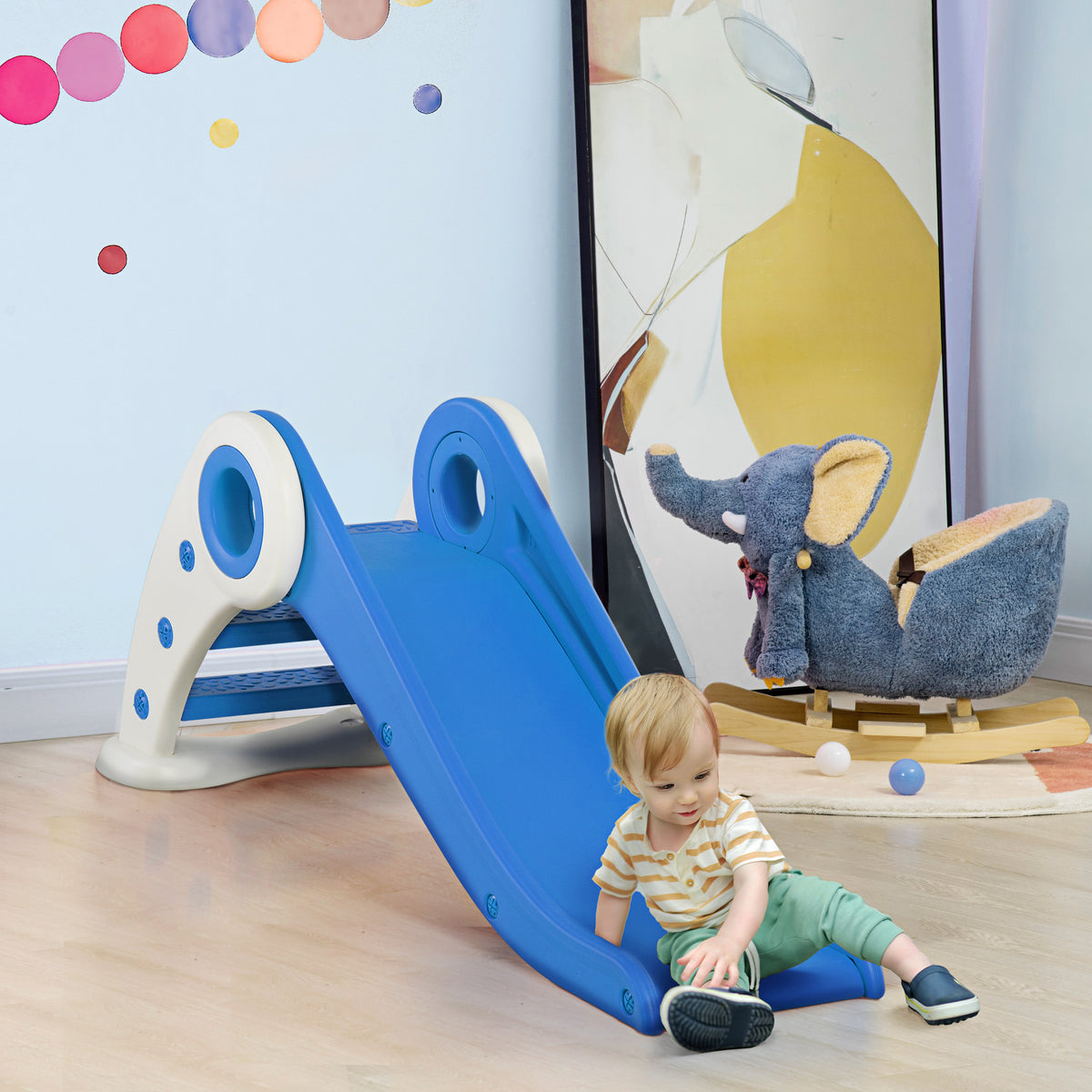 Toboggan Enfant Pliable pour Usage intérieur et extérieur 3 à 6 Ans 120 x 50 x 56 cm HDPE Bleu-1