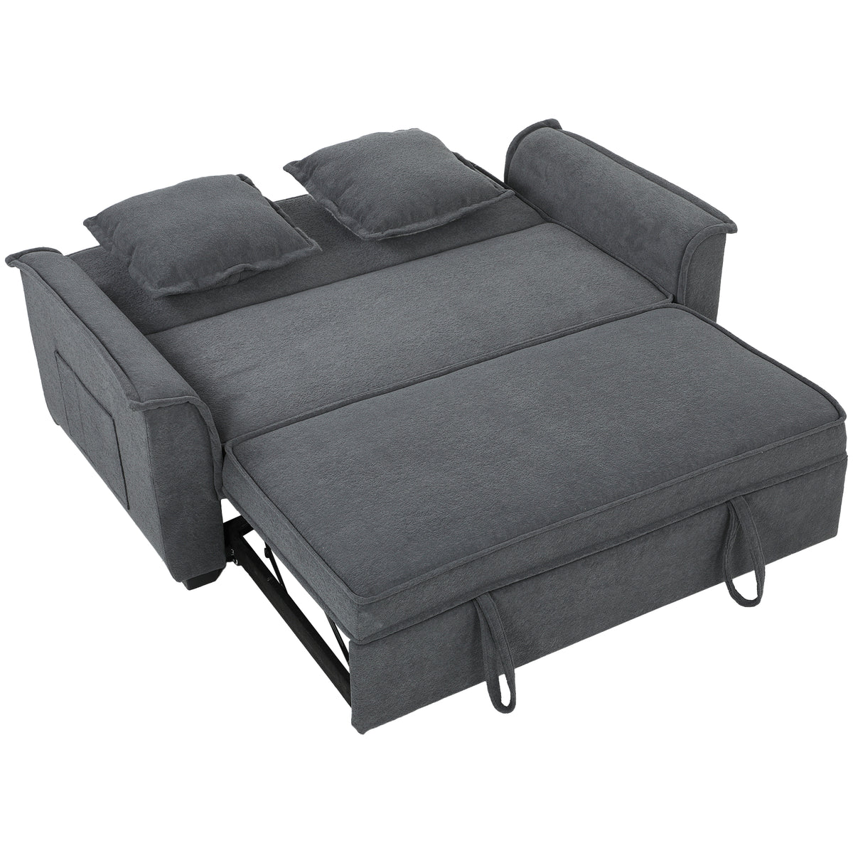 Canapé convertible 2 places, canapé-lit clic-clac en chenille, dossier réglable, 2 coussins, poche latérale, gris-0