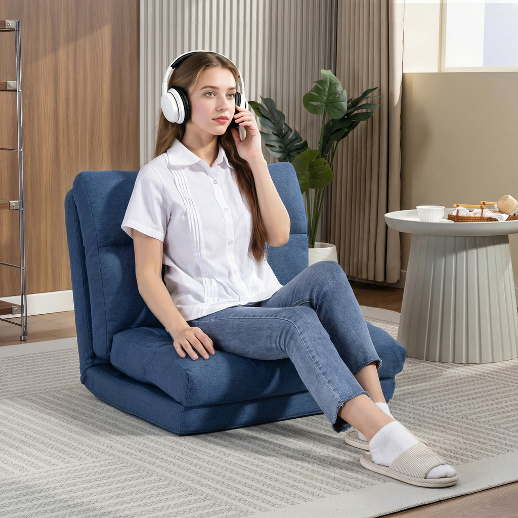 Fauteuil de sol canapé paresseux fauteuil convertible en lit inclinable 90° à 180° tissu - 70 x 72 x 56 cm - bleu foncé-9