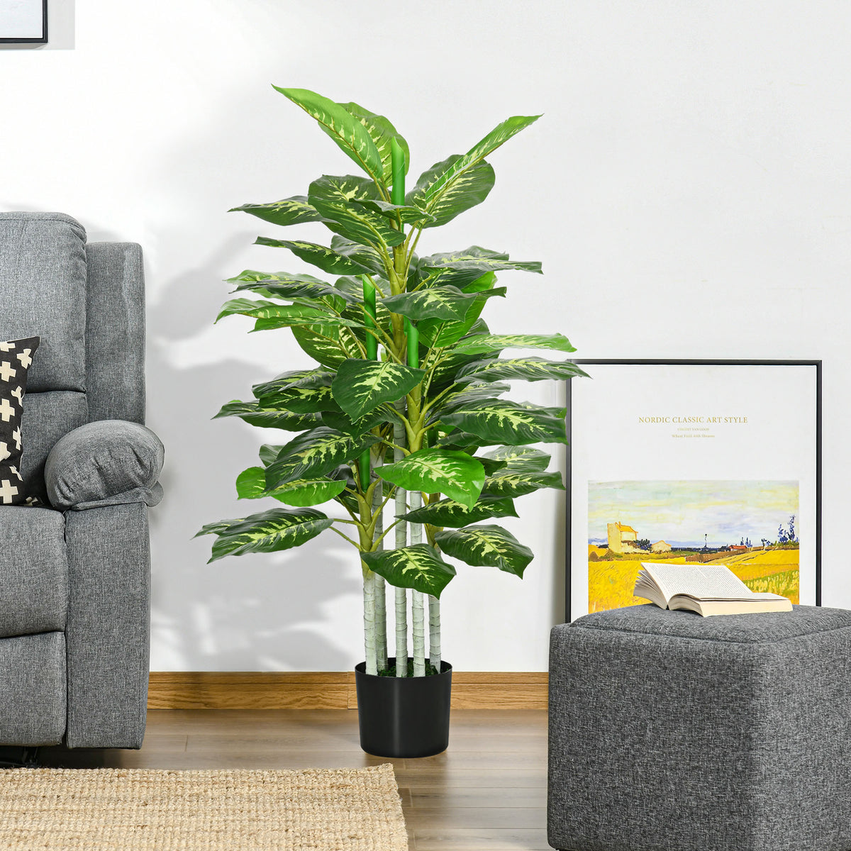 Plante artificielle calathea hauteur 120 cm pot ciment 53 feuilles - intérieur-1