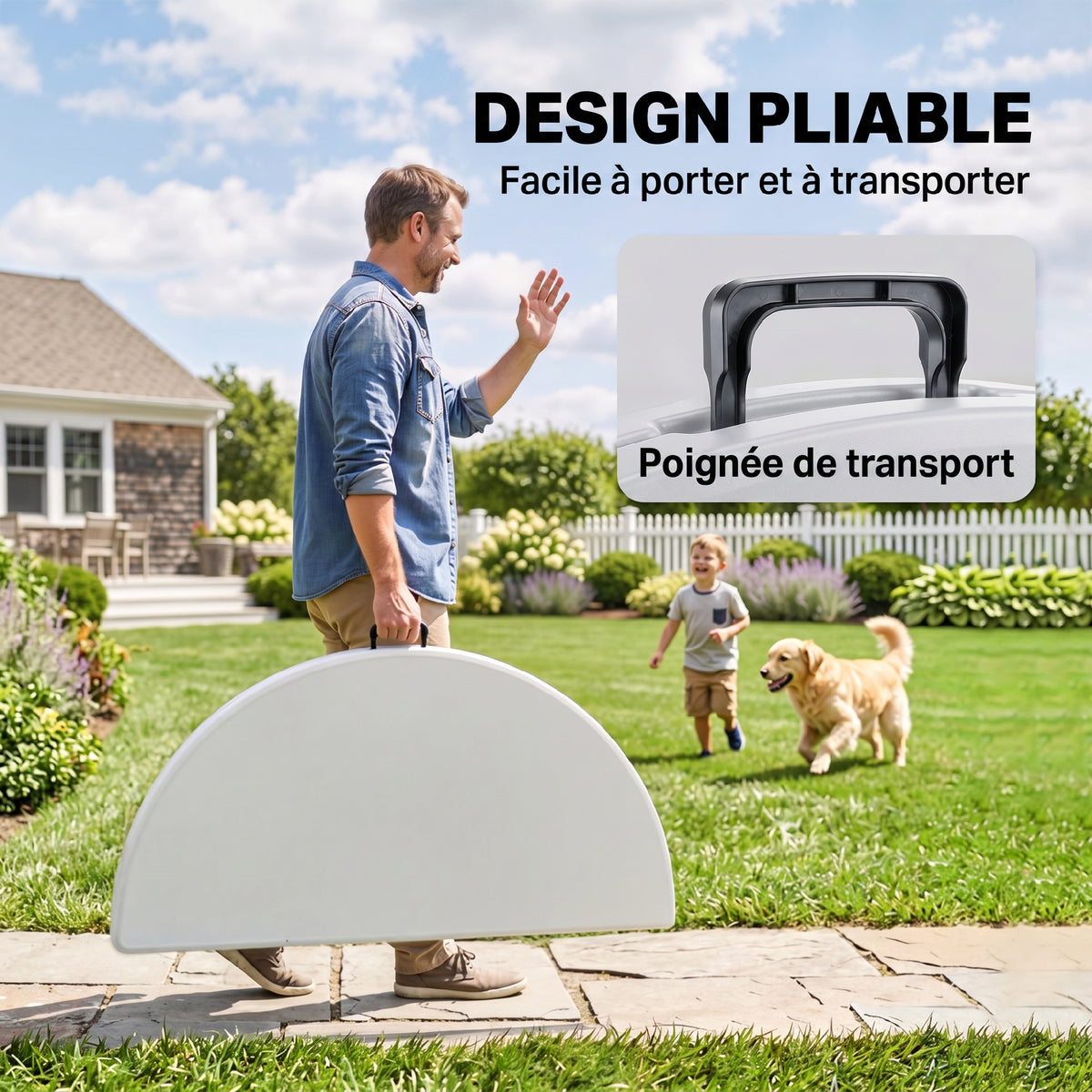 Table ronde de jardin pliante Ø122 cm peut accueillir 6 personnes pour évènement, structure métal, plateau HDPE-3
