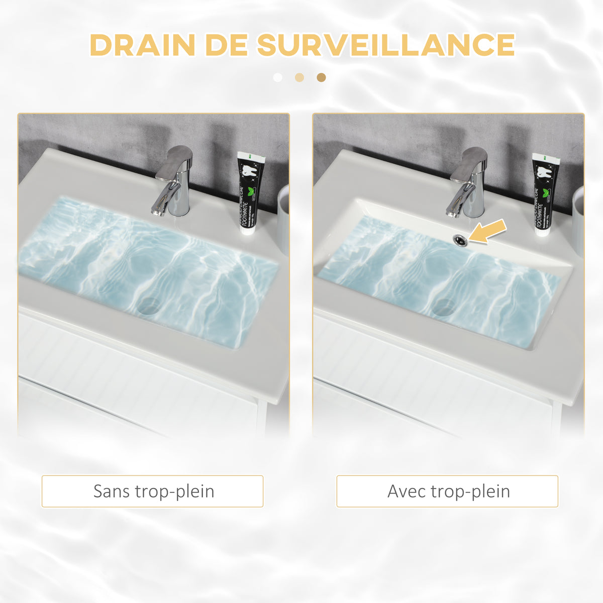 Meuble de salle de bain avec 2 tiroirs et vasque en céramique de synthèse 61 x 37 x 88 cm blanc brillant laqué-4