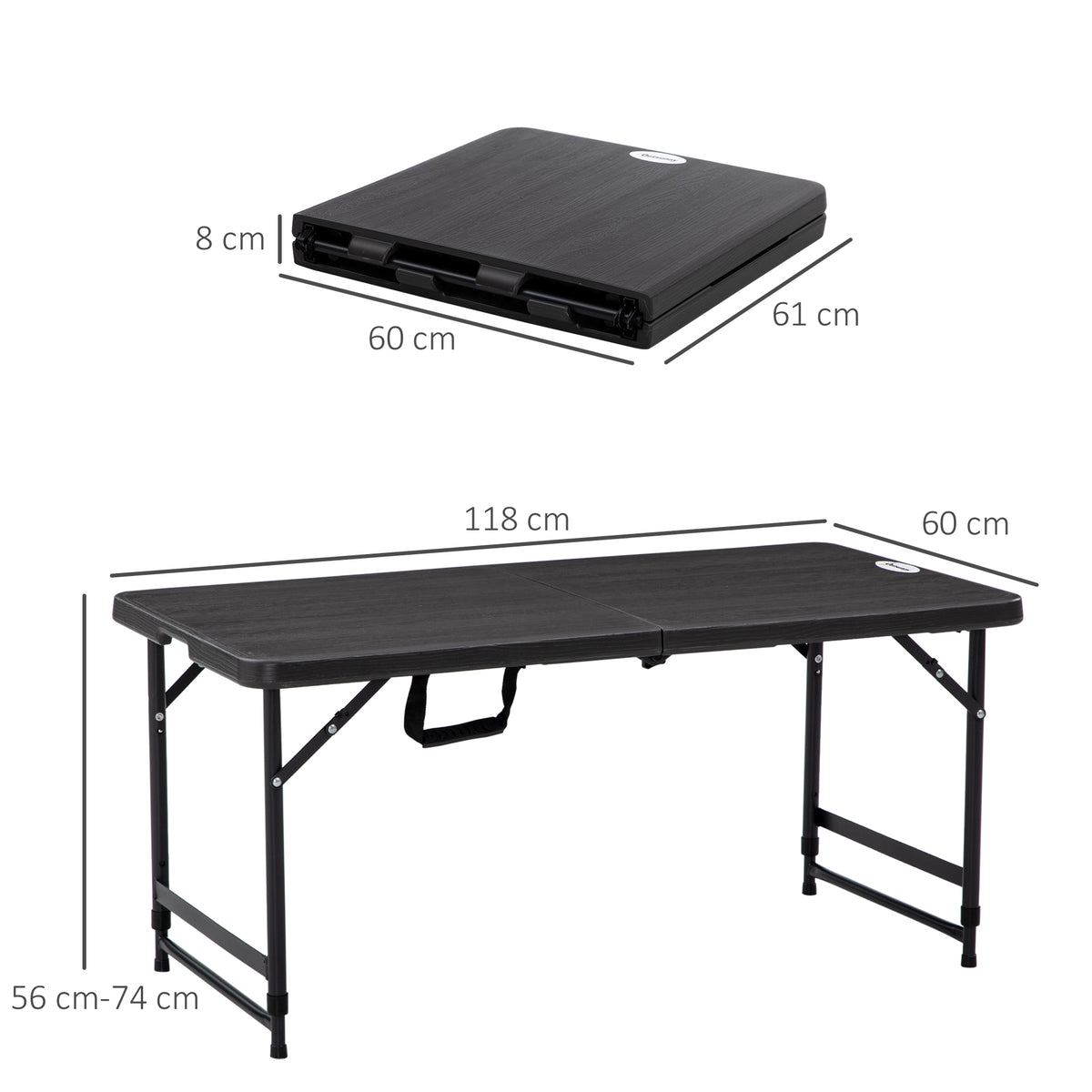 Table de jardin rectangulaire pliable camping pour 4 personnes hauteur réglable 118 x 60 x 74 cm-2