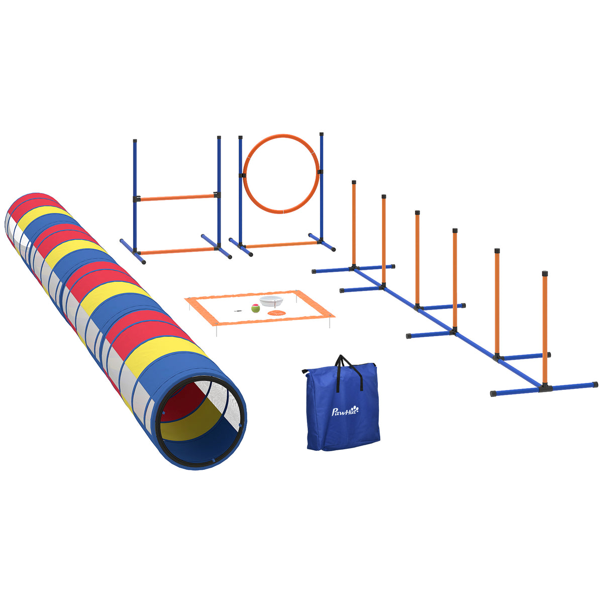 Équipement d'Agilité pour Chien 12 Pièces, 4 Tunnels, Sauts Ajustables, Anneau, Slaloms, 357x65x68cm, Multicolore-0