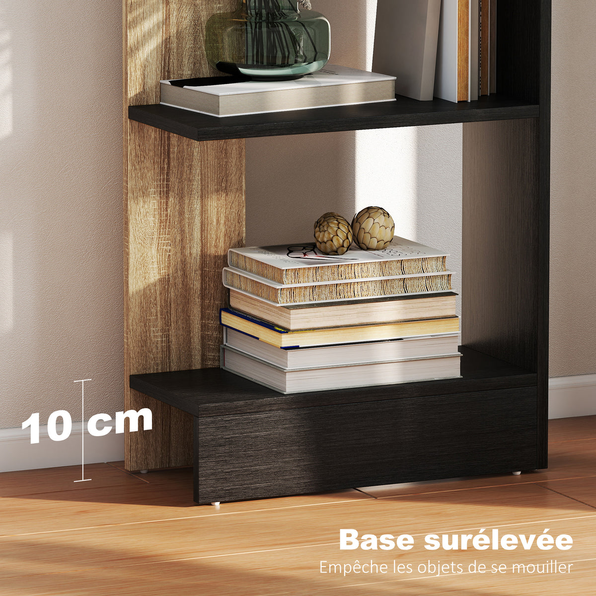 Bibliothèque Étagère de Rangement avec 5 Compartiments Ouverts 45 x 21 x 170 cm Noir et Chêne-4