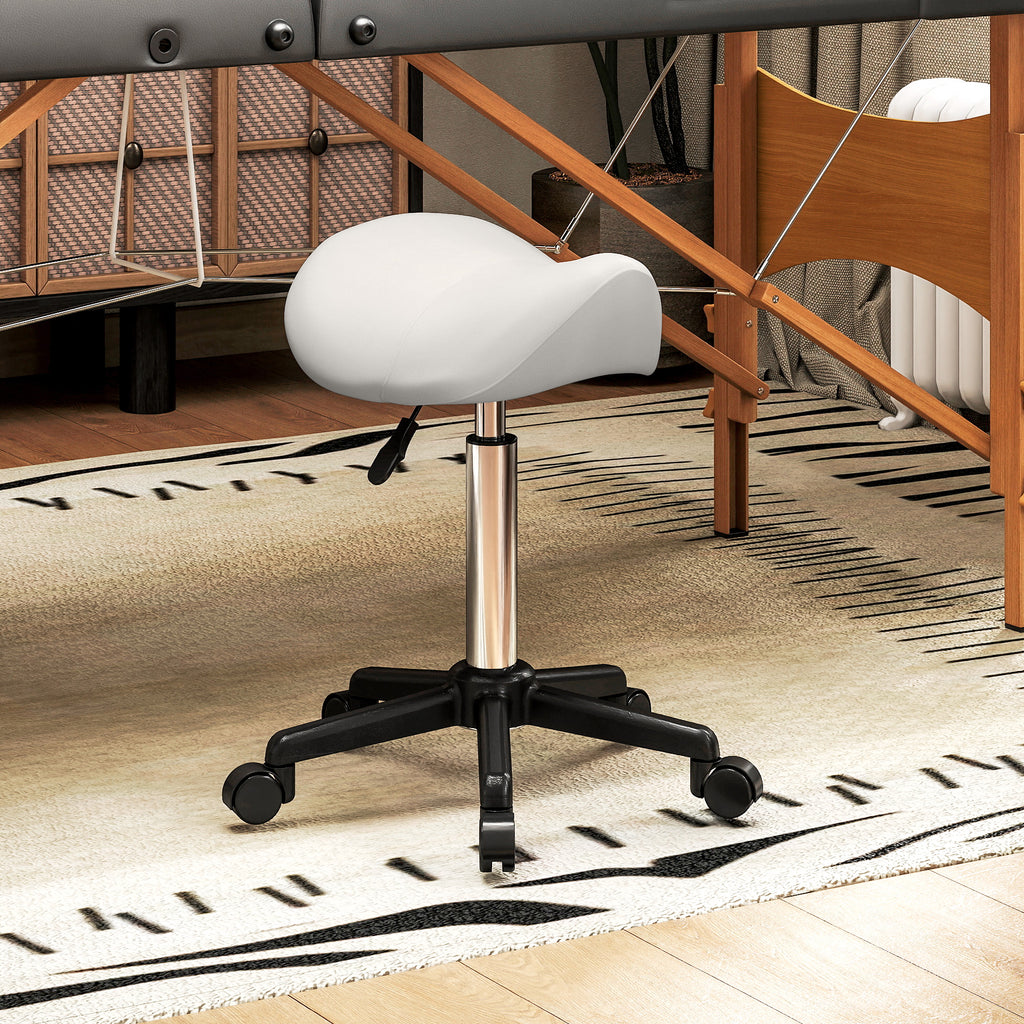 Tabouret à roulettes, chaise de travail avec hauteur réglable 45-57 cm et selle ergonomique, 48x47x45-57cm, blanc-9